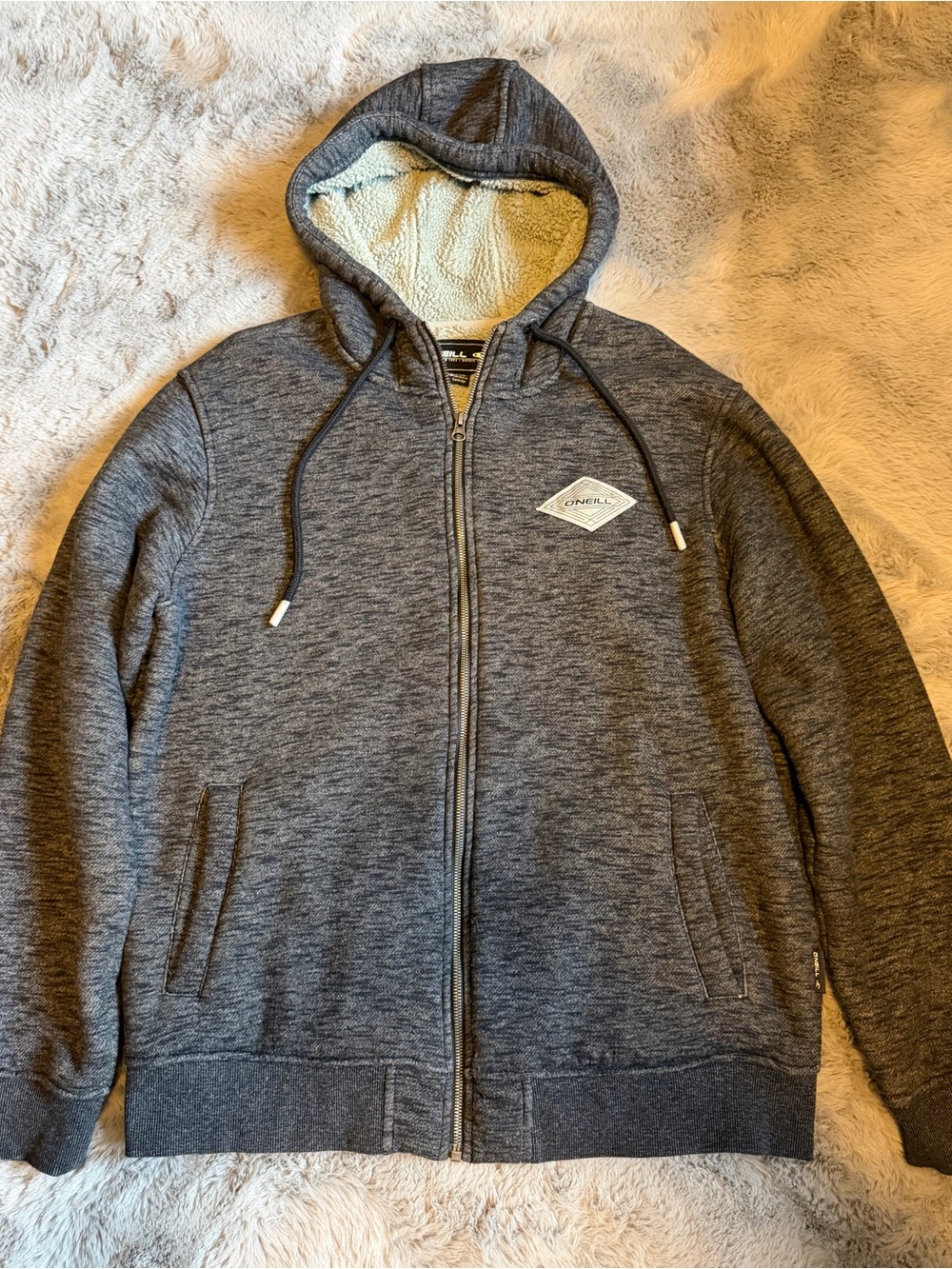 O'Neill Men's Heather Gray Zip-Up Hooded Sherpa Lined Sweater